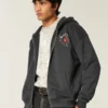 Boxy Zip-Up Rutgers Üniversitesi Grafik Kapüşonlu Sweatshirt