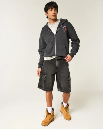 Boxy Zip-Up Rutgers Üniversitesi Grafik Kapüşonlu Sweatshirt