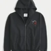 Boxy Zip-Up Rutgers Üniversitesi Grafik Kapüşonlu Sweatshirt