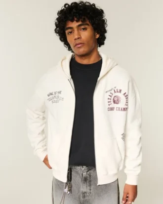 Boxy Zip-Up Texas A&M Üniversitesi Grafik Kapüşonlu Sweatshirt