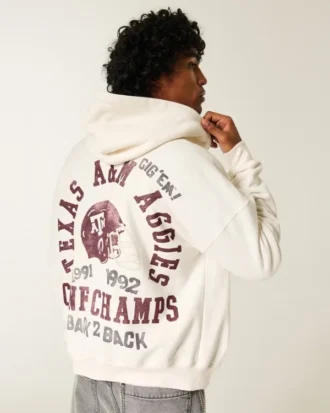 Boxy Zip-Up Texas A&M Üniversitesi Grafik Kapüşonlu Sweatshirt