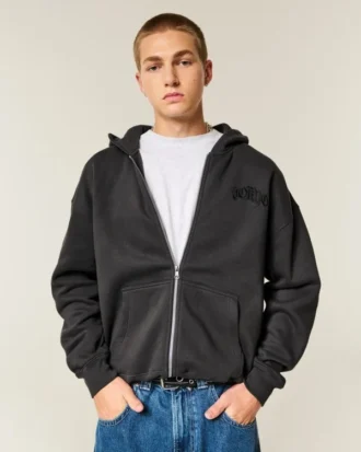 Boxy Zip-Up Tokyo Grafik Kapüşonlu Sweatshirt