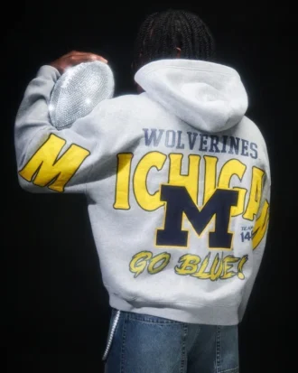 Boxy Zip-Up University of Michigan Wolverines Grafik Kapüşonlu Sweatshirt