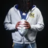 Boxy Zip-Up University of Michigan Wolverines Grafik Kapüşonlu Sweatshirt