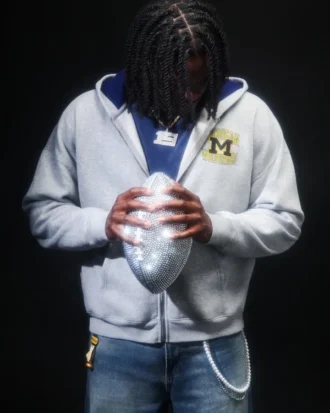 Boxy Zip-Up University of Michigan Wolverines Grafik Kapüşonlu Sweatshirt