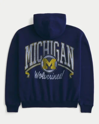 Boxy Zip-Up University of Michigan Wolverines Grafik Kapüşonlu Sweatshirt Boxy Zip-Up University of Michigan Wolverines Grafik Kapüşonlu Sweatshirt