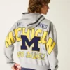 Boxy Zip-Up University of Michigan Wolverines Grafik Kapüşonlu Sweatshirt