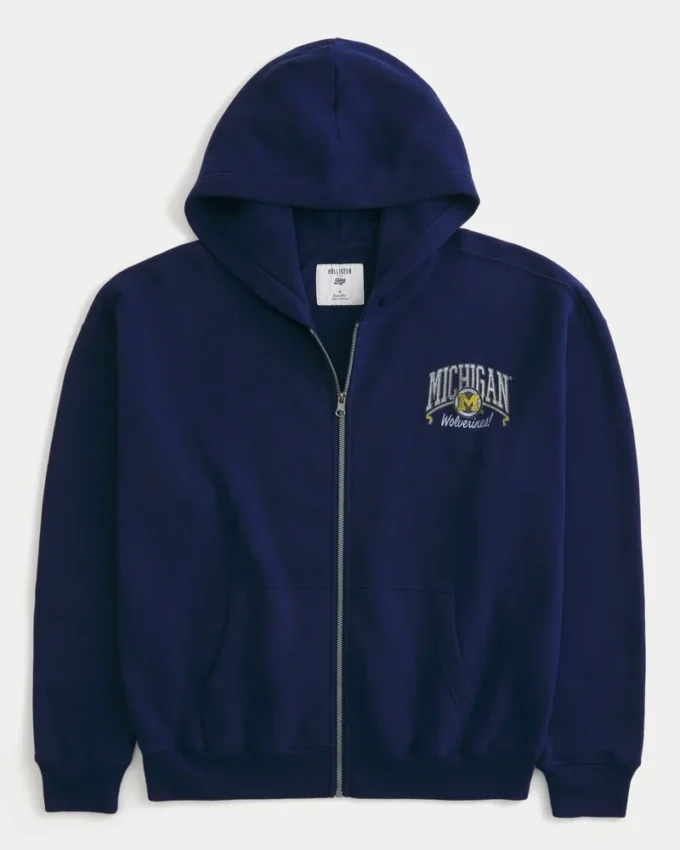 Boxy Zip-Up University of Michigan Wolverines Grafik Kapüşonlu Sweatshirt Boxy Zip-Up University of Michigan Wolverines Grafik Kapüşonlu Sweatshirt