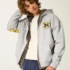 Boxy Zip-Up University of Michigan Wolverines Grafik Kapüşonlu Sweatshirt
