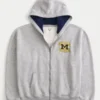 Boxy Zip-Up University of Michigan Wolverines Grafik Kapüşonlu Sweatshirt