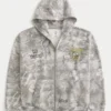 Boxy Zip-Up University of Oregon Ducks Grafik Kamuflaj Kapüşonlu Sweatshirt