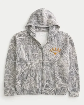 Boxy Zip-Up University of Texas at Austin Longhorns Grafik Kapüşonlu Sweatshirt
