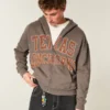 Boxy Zip-Up University of Texas at Austin Longhorns Grafik Kapüşonlu Sweatshirt