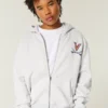 Boxy Zip-Up University of Virginia Grafik Kapüşonlu Sweatshirt