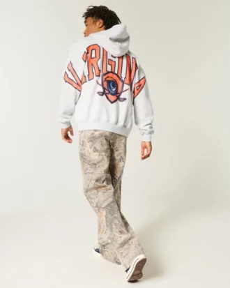 Boxy Zip-Up University of Virginia Grafik Kapüşonlu Sweatshirt