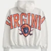 Boxy Zip-Up University of Virginia Grafik Kapüşonlu Sweatshirt