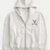 Boxy Zip-Up University of Virginia Grafik Kapüşonlu Sweatshirt