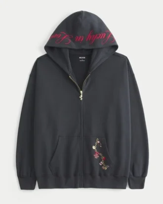 Büyük beden fermuarlı Lucky in Love grafik kapüşonlu sweatshirt