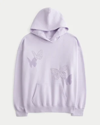 Büyük Boy Kelebek Desenli Kapüşonlu Sweatshirt