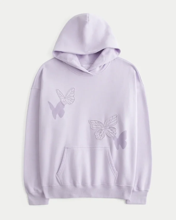 Büyük Boy Kelebek Desenli Kapüşonlu Sweatshirt Büyük Boy Kelebek Desenli Kapüşonlu Sweatshirt