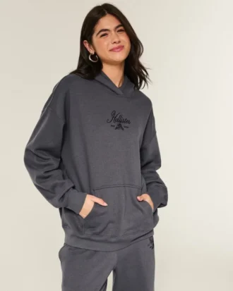 Büyük Boy Sparkle Logo Grafik Kapüşonlu Sweatshirt