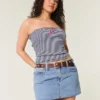 Curvy Düşük Bel Orta Yıkama Denim Mini Etek