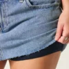 Curvy Düşük Bel Orta Yıkama Denim Mini Etek