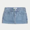 Curvy Düşük Bel Orta Yıkama Denim Mini Etek