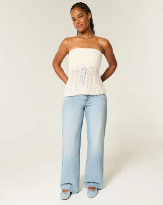 Curvy Düşük Bel Yıpranmış Bol Kot Pantolon