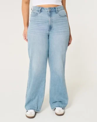 Curvy Ultra Yüksek Bel Orta Yıkama Bol Paça Kot Pantolon