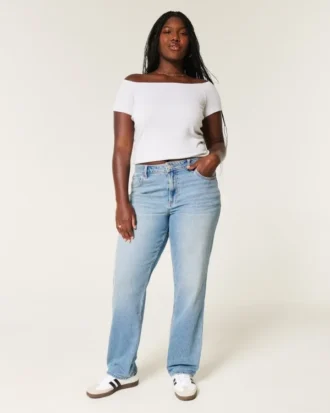 Curvy Yüksek Bel Orta Yıkama Düz Paça Kot Pantolon