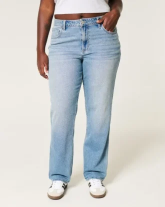 Curvy Yüksek Bel Orta Yıkama Düz Paça Kot Pantolon