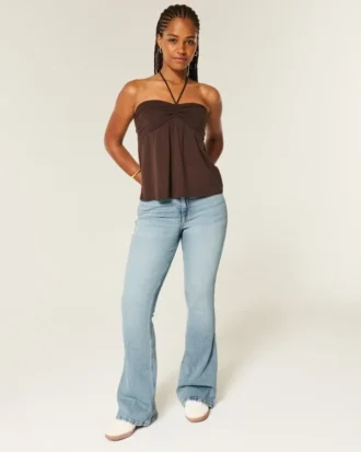 Curvy Yüksek Bel Orta Yıkama Flare Kot Pantolon