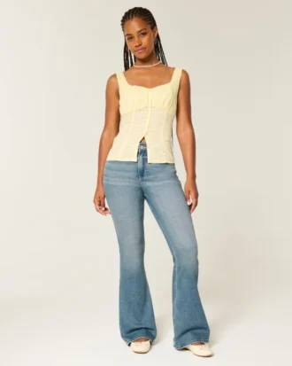 Curvy Yüksek Bel Orta Yıkama Flare Kot Pantolon