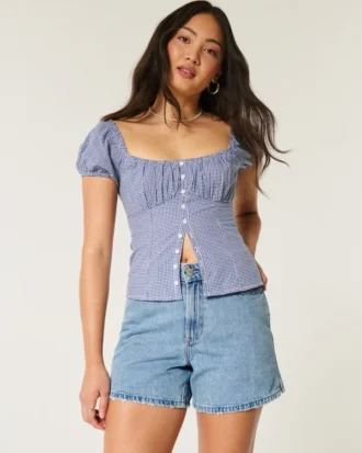 Curvy Yüksek Bel Orta Yıkama Rahat Denim Şort 5″ Curvy Yüksek Bel Orta Yıkama Rahat Denim Şort 5″