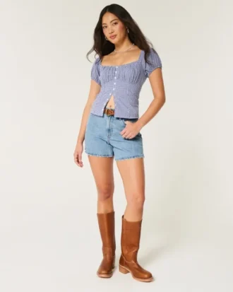 Curvy Yüksek Bel Orta Yıkama Rahat Denim Şort 5″ Curvy Yüksek Bel Orta Yıkama Rahat Denim Şort 5″