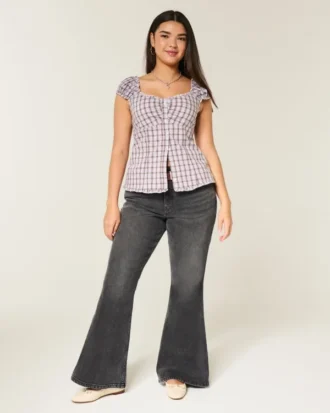 Curvy Yüksek Bel Yıkanmış Siyah Flare Jean