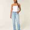 Curvy Yüksek Bel Yıpranmış Açık Renk Düz Paça Kot Pantolon Curvy Yüksek Bel Yıpranmış Açık Renk Düz Paça Kot Pantolon