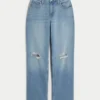 Curvy Yüksek Bel Yırtık Orta Yıkama Baba Kot Pantolon Curvy Yüksek Bel Yırtık Orta Yıkama Baba Kot Pantolon