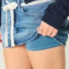 Dantel Bağcıklı Denim Mini Etek