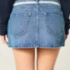 Dantel Bağcıklı Denim Mini Etek