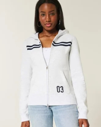 Dar Çizgili Fermuarlı Kapüşonlu Sweatshirt