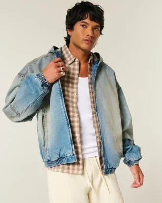 Denim Fermuarlı Skater Ceket