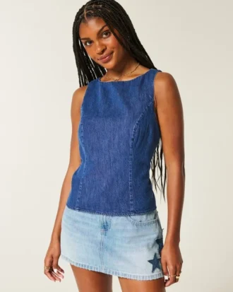 Denim Sırt Açık Üst