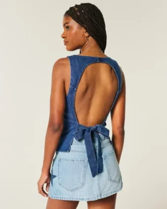 Denim Sırt Açık Üst