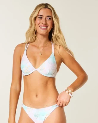 Desenli Sırt Askılı Balensiz Bikini Üstü