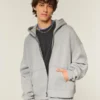 Dikdörtgen Kesim Çivili Fermuarlı Kapüşonlu Sweatshirt