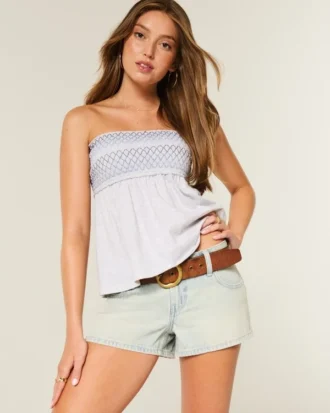 Düşük Bel Açık Renk Yıkanmış Denim Mini Şort