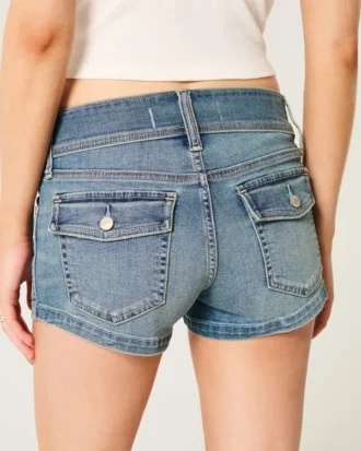 Düşük Bel Açık Renk Yıkanmış Denim Şort