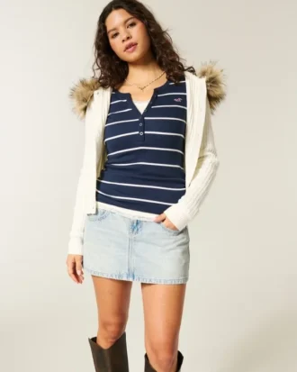 Düşük Bel Açık Renkli Denim Mini Etek